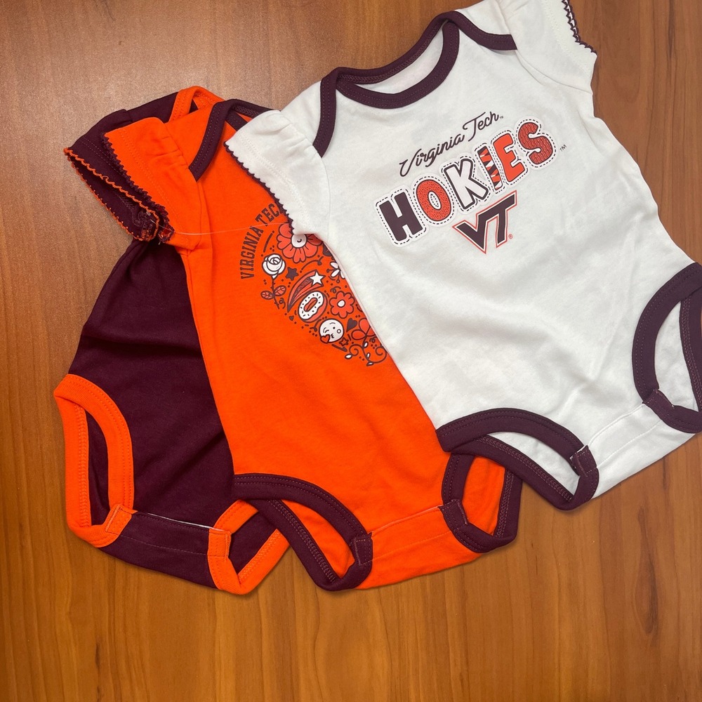 Baby Girl Team Athletics Virginia Tech Hokies 3x Bodysuit Set Maroon Orange 0-3M